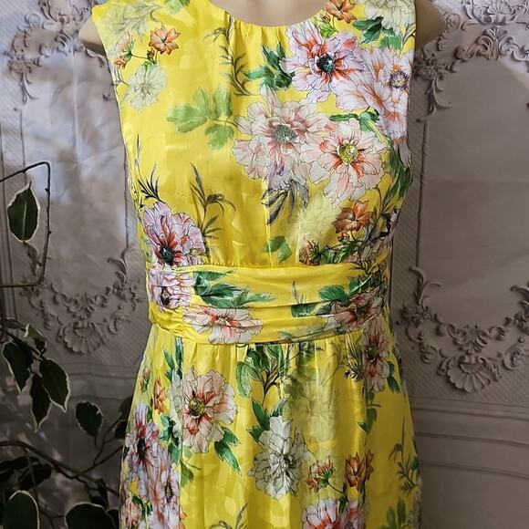 Anthropologie NWOT Sparrow Silk Blend Yellow Floral Midi Dress 10P - Picture 5 of 13